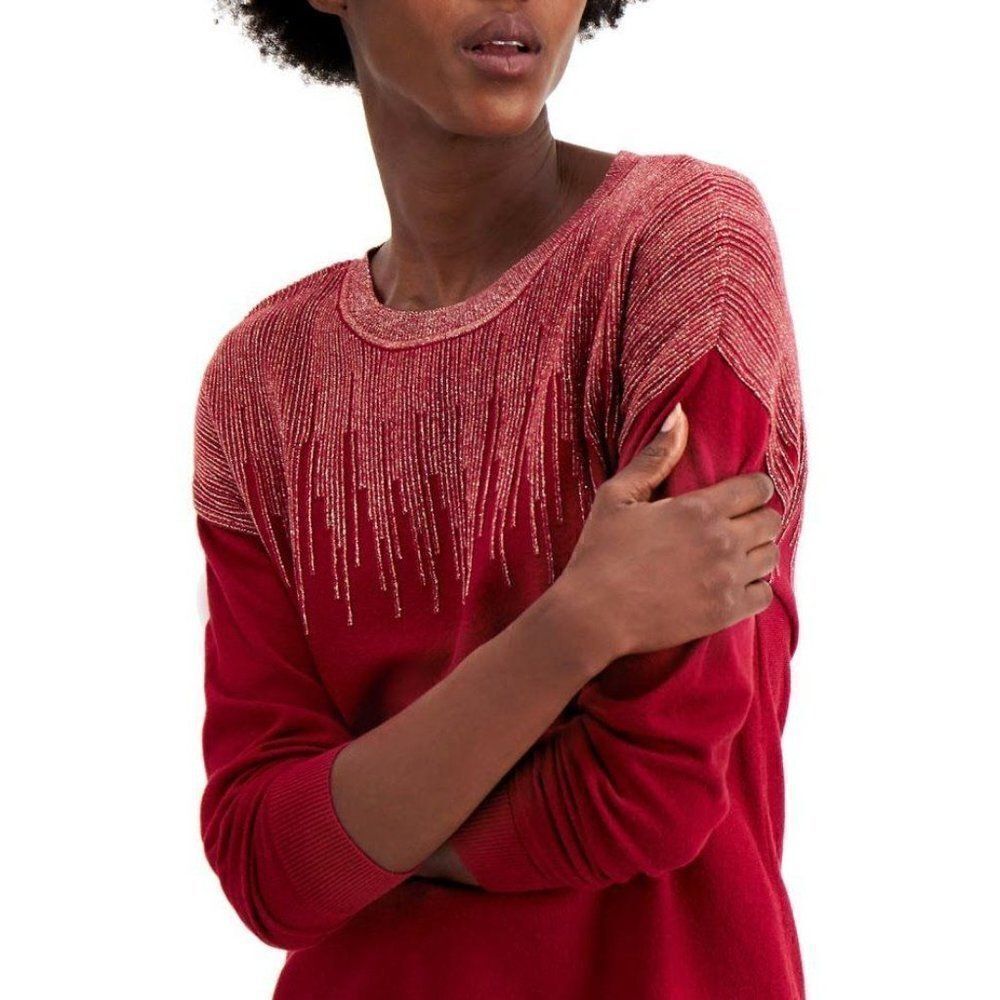 Alfani Sweater Top Small Red Ruby Metallic-Sparkle‎ - Picture 10 of 10